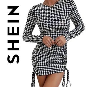 👁️‍🗨️ Black and White Houndstooth Dress Adjustable Length Midi Mini Stretchy L